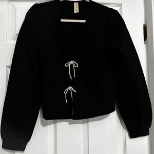 Dolan Cropped Black Jacket with Rhinestone Bow Ties